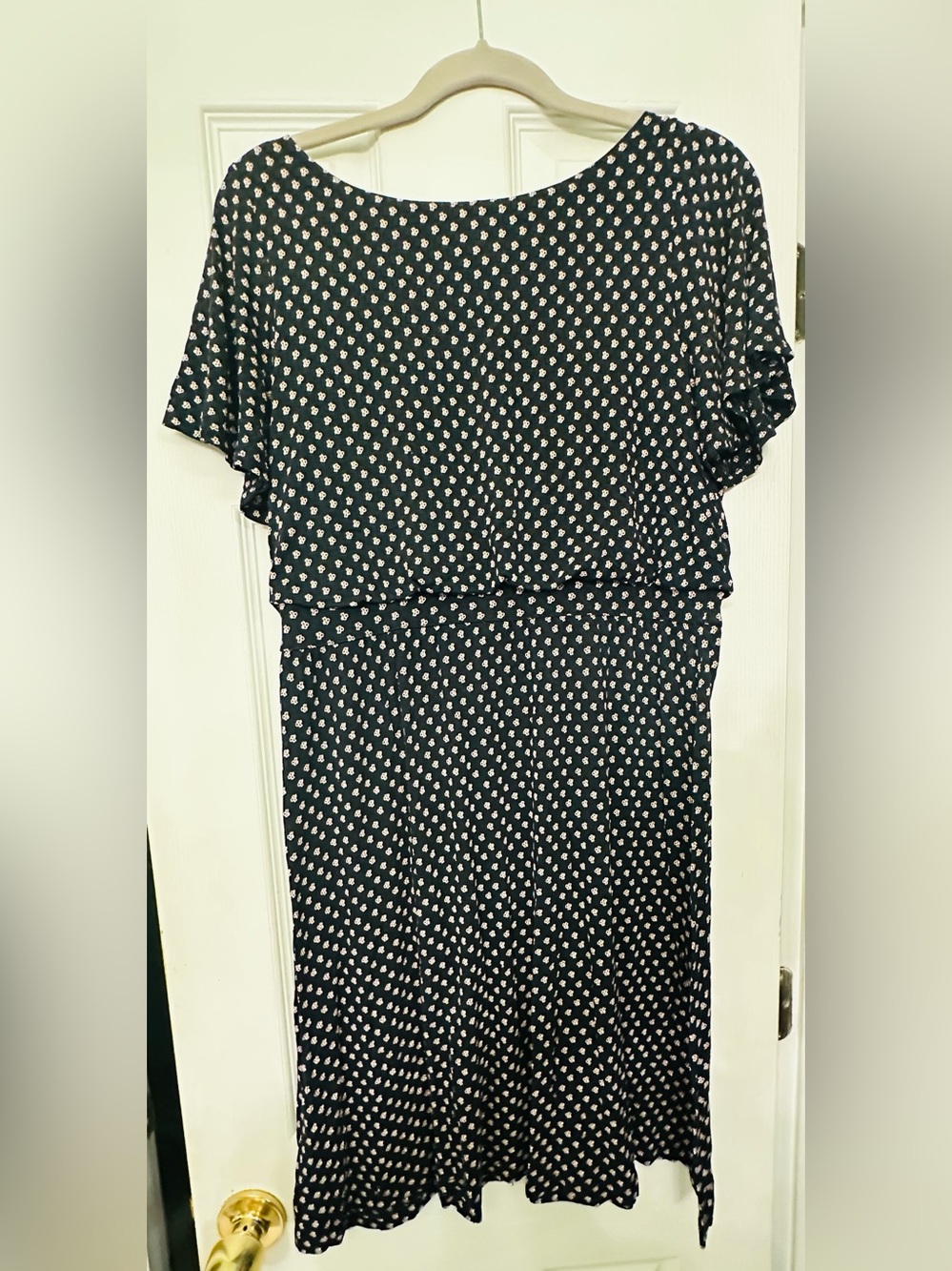 LOFT Black Dress with White Tiny Floral Print